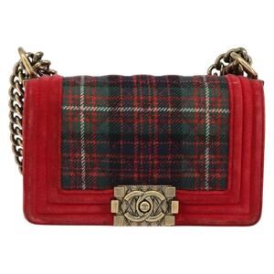Chanel Boy Chain Shoulder Bag Velor Red Velour